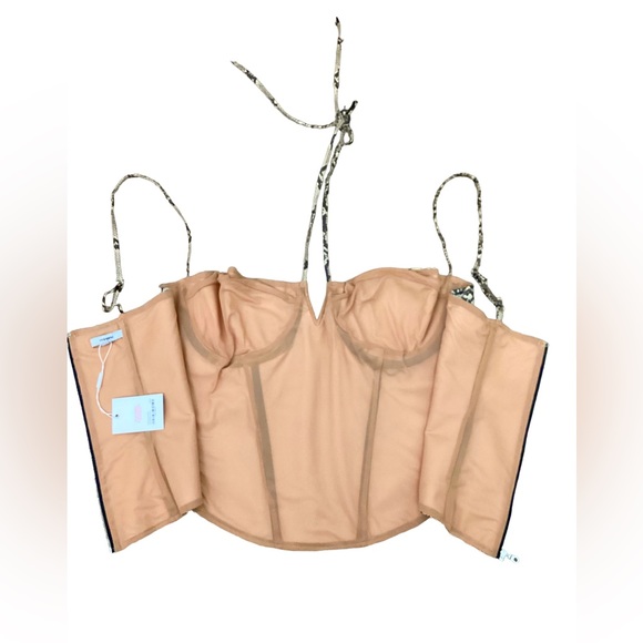 NWT Miaou Aphex Printed Faux Leather Corset Top - Beige, Multi  Size 3X - Picture 11 of 14